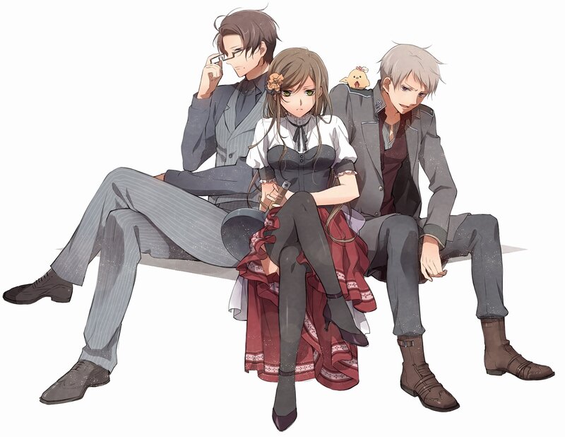 three anime characters sitting