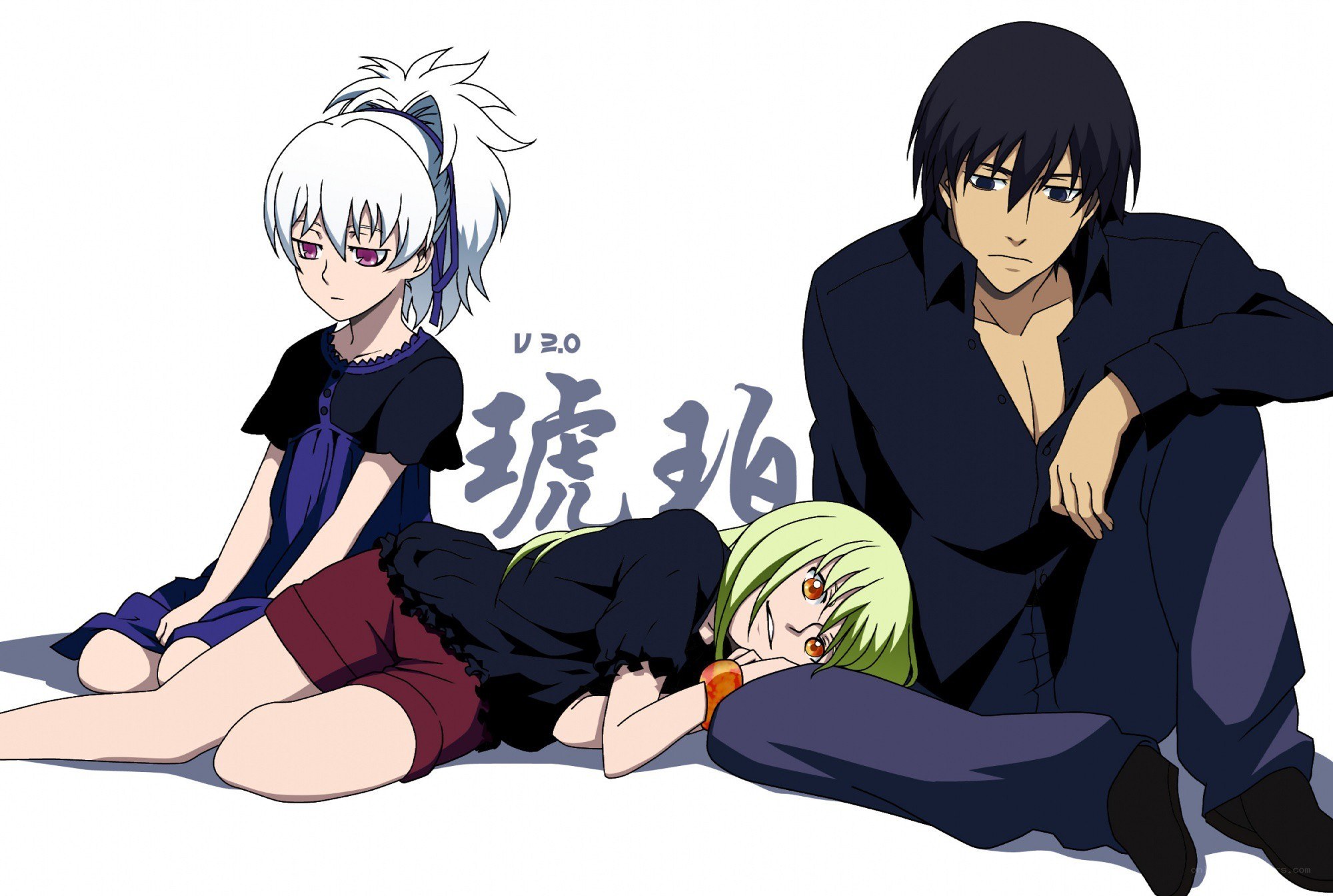 Three anime characters sitting together