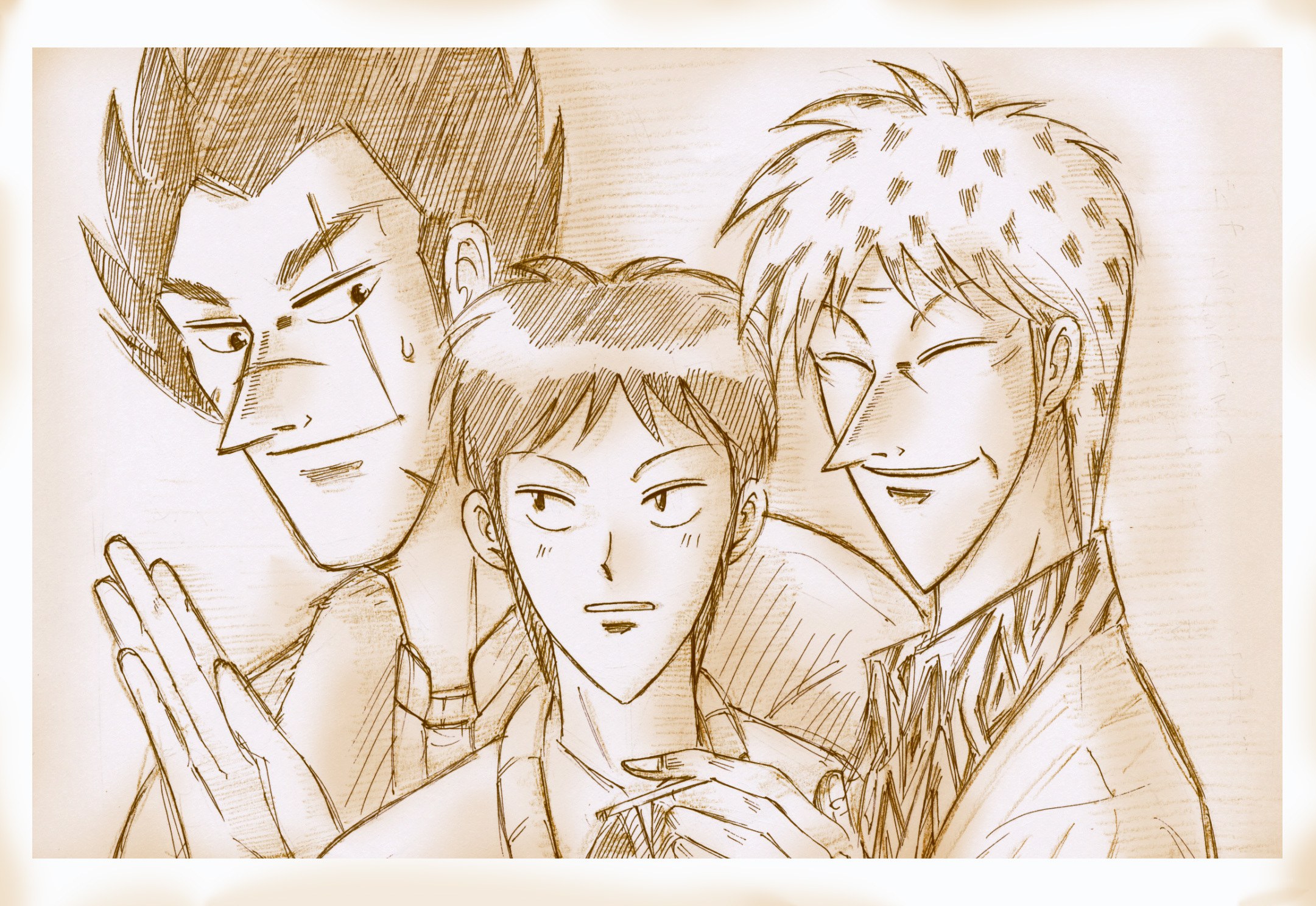 three anime characters sketch