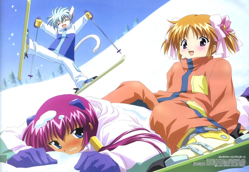 Three Anime Characters Skiing