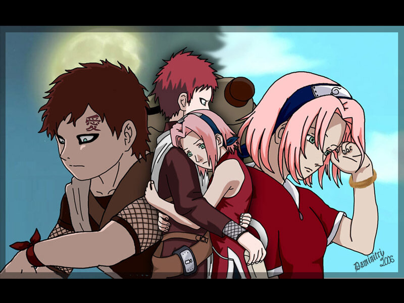 Three Anime Characters Standing — Blue, Dramatic