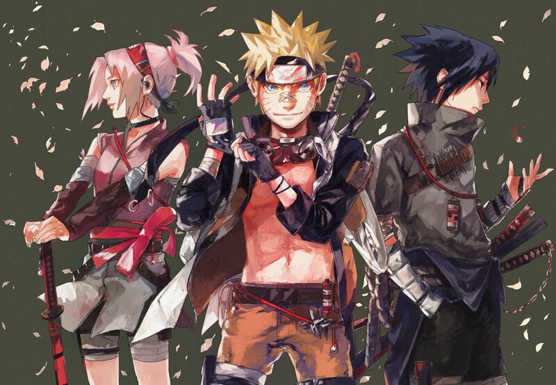 Three Anime Characters Standing — Green