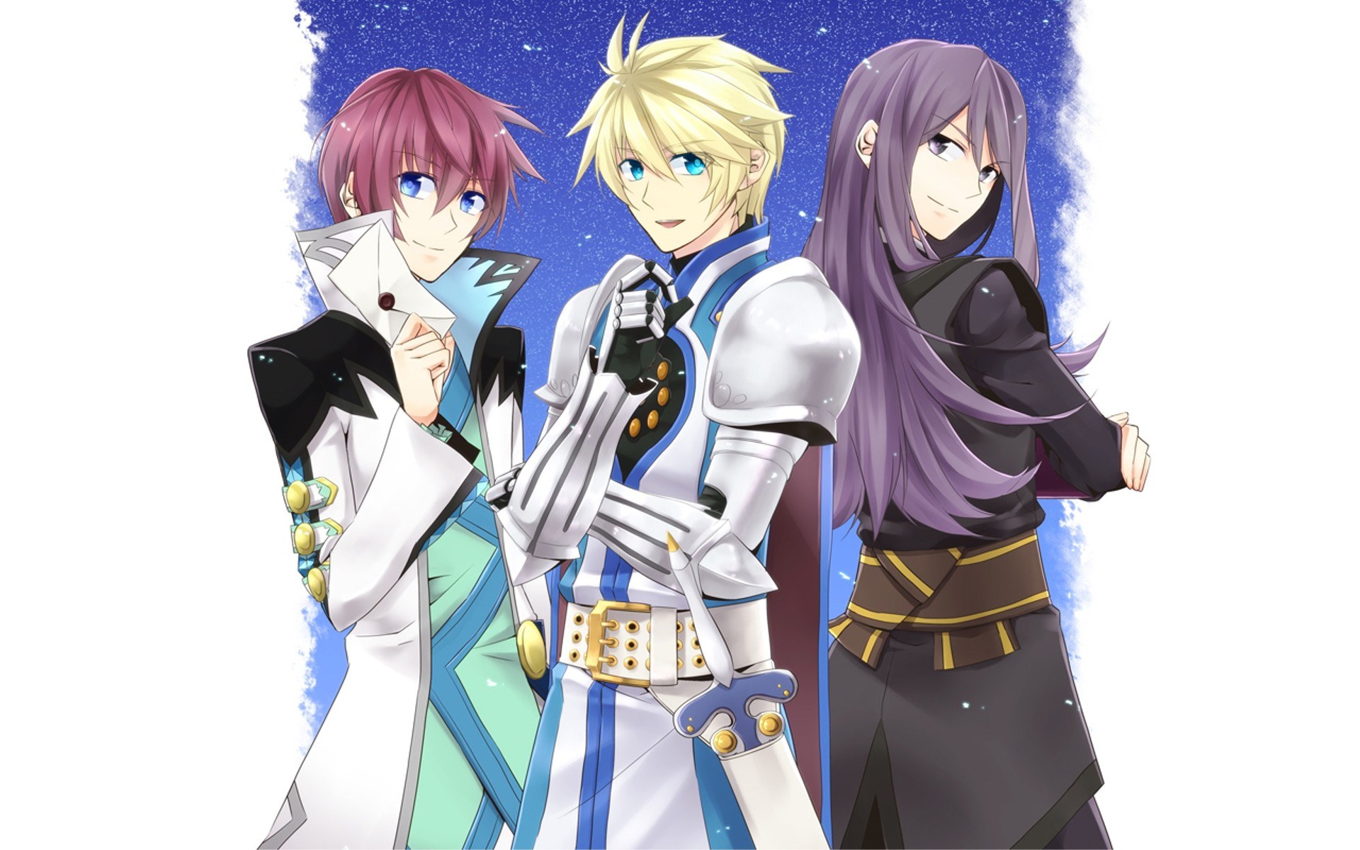 three anime characters standing together