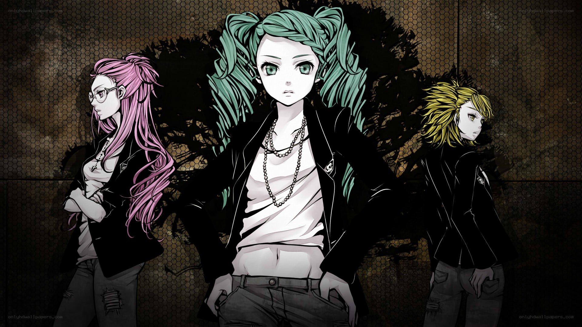 three anime characters standing together