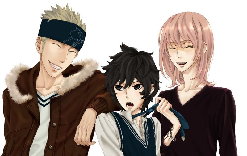 three anime characters together
