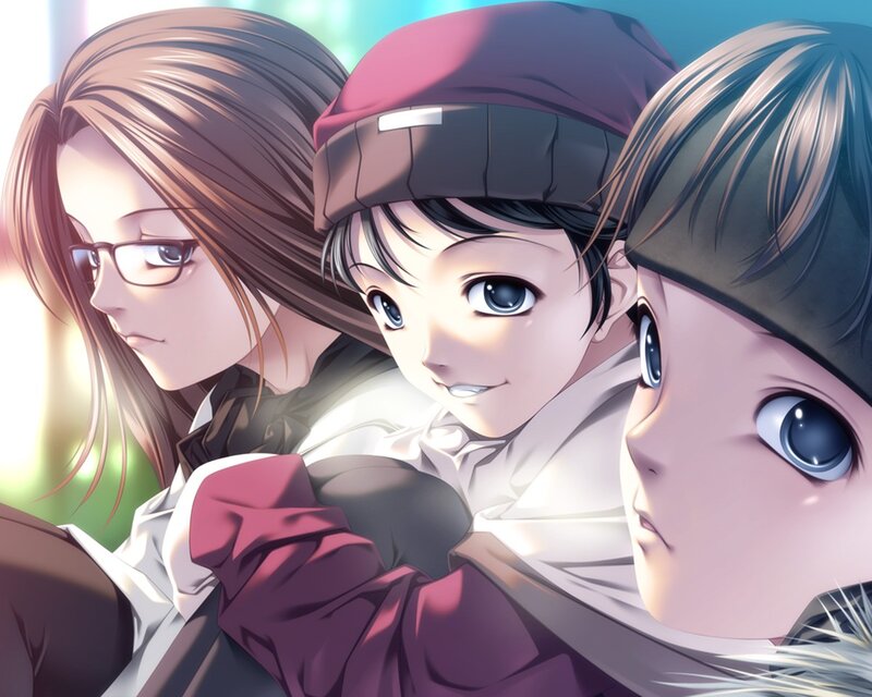 three anime characters together