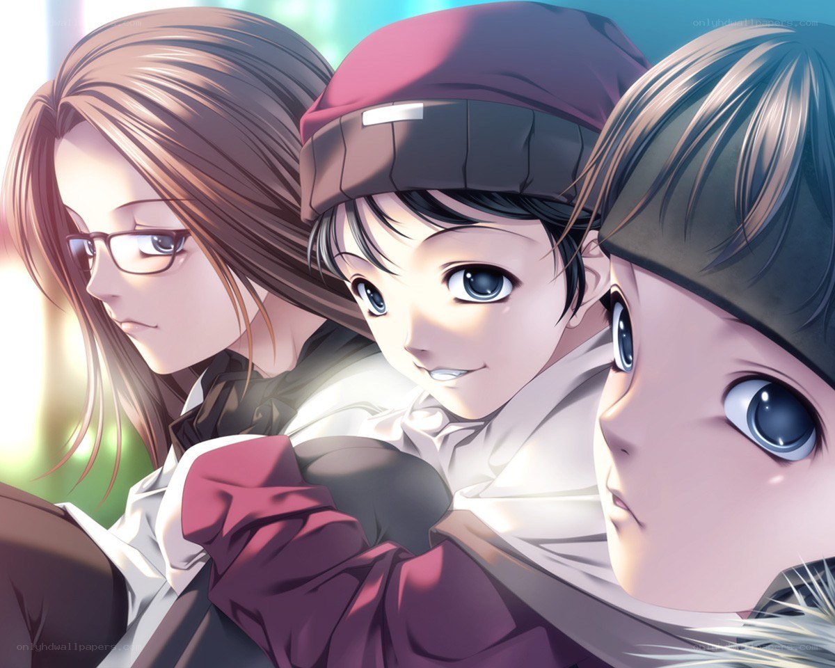 three anime characters together