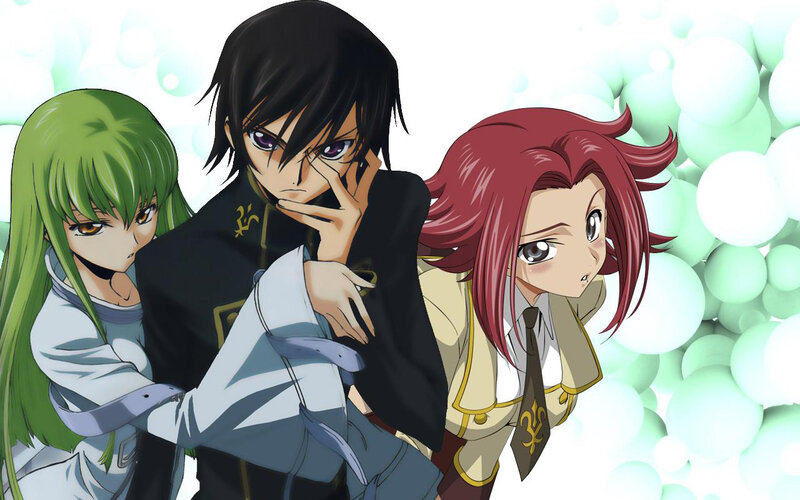 three anime characters together