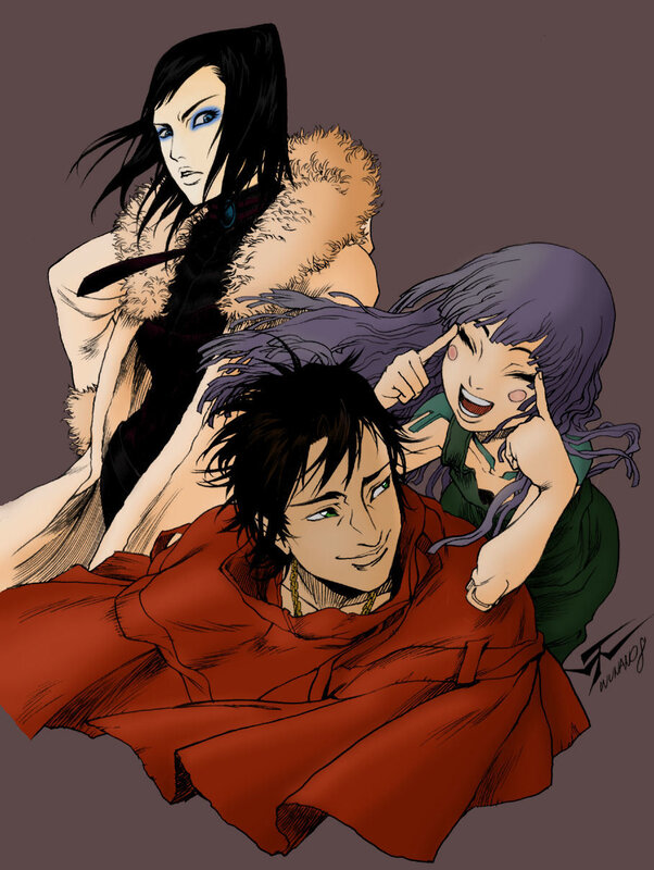 three anime characters together