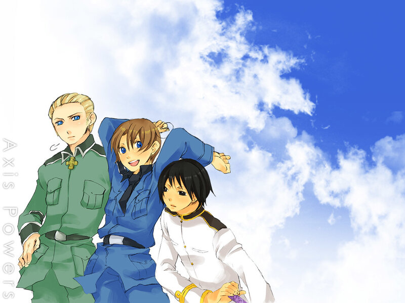 three anime characters under blue sky