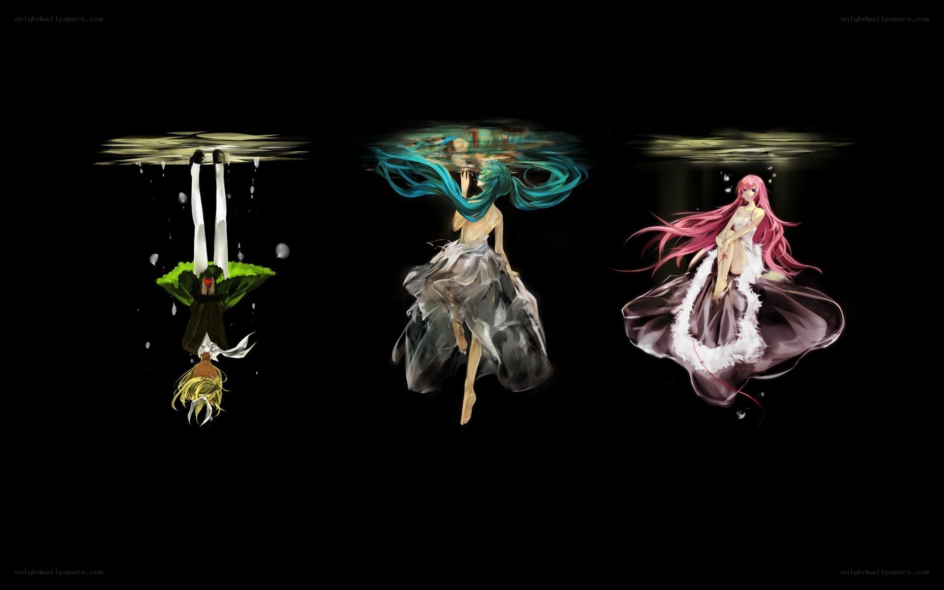 Three anime characters underwater
