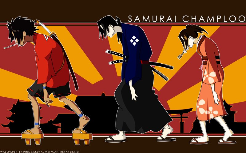 Three Anime Characters Walking — Red