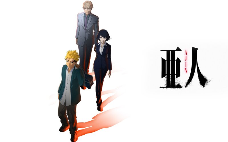 Three Anime Characters Walking — White