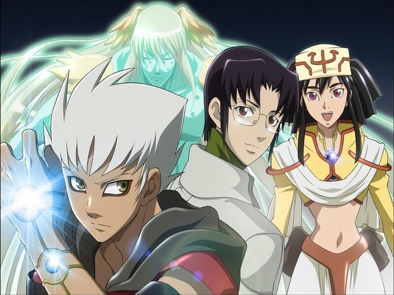 Three Anime Characters — White, Dramatic, Night, Glowing Hand