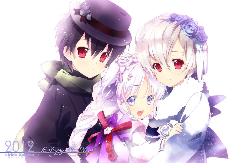 Three Anime Characters — White, Festive