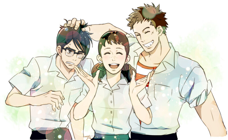 Three Anime Characters — White, Happy, School Uniform