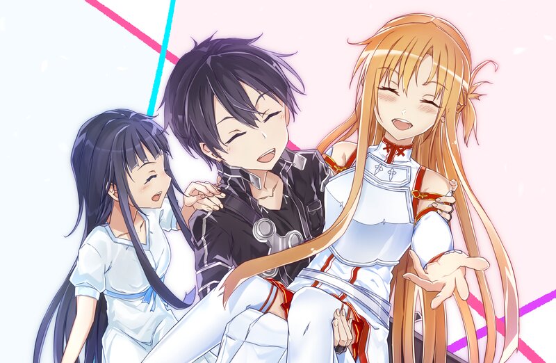 Three Anime Characters — White, Playful, Anime Art