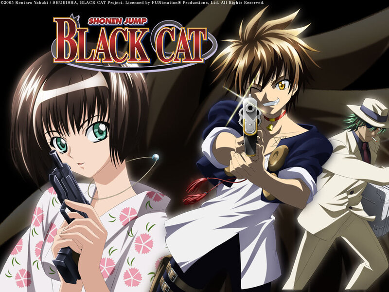 Three Anime Characters with Guns — Black