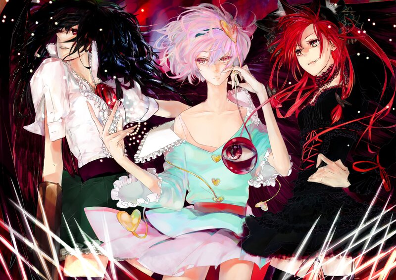 Three anime characters with hearts