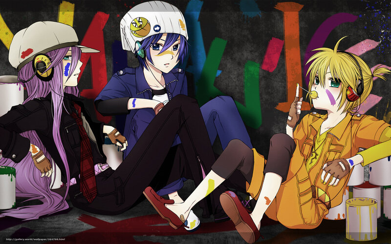 Three anime characters with paint