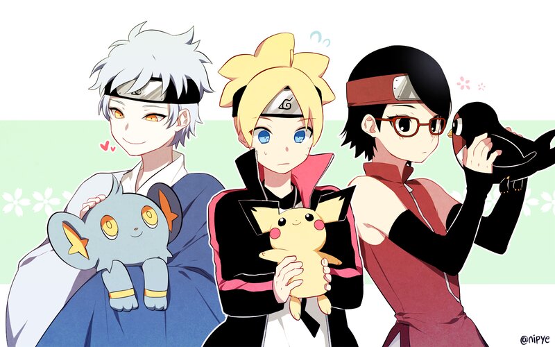 Three Anime Characters with Pokémon — Blue