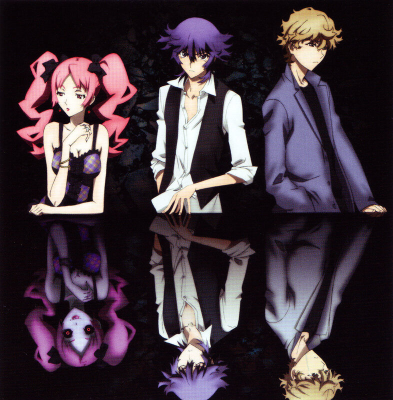 Three anime characters with reflections