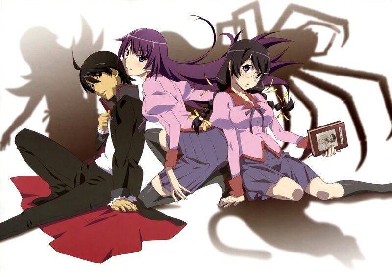Three anime characters with spider shadow
