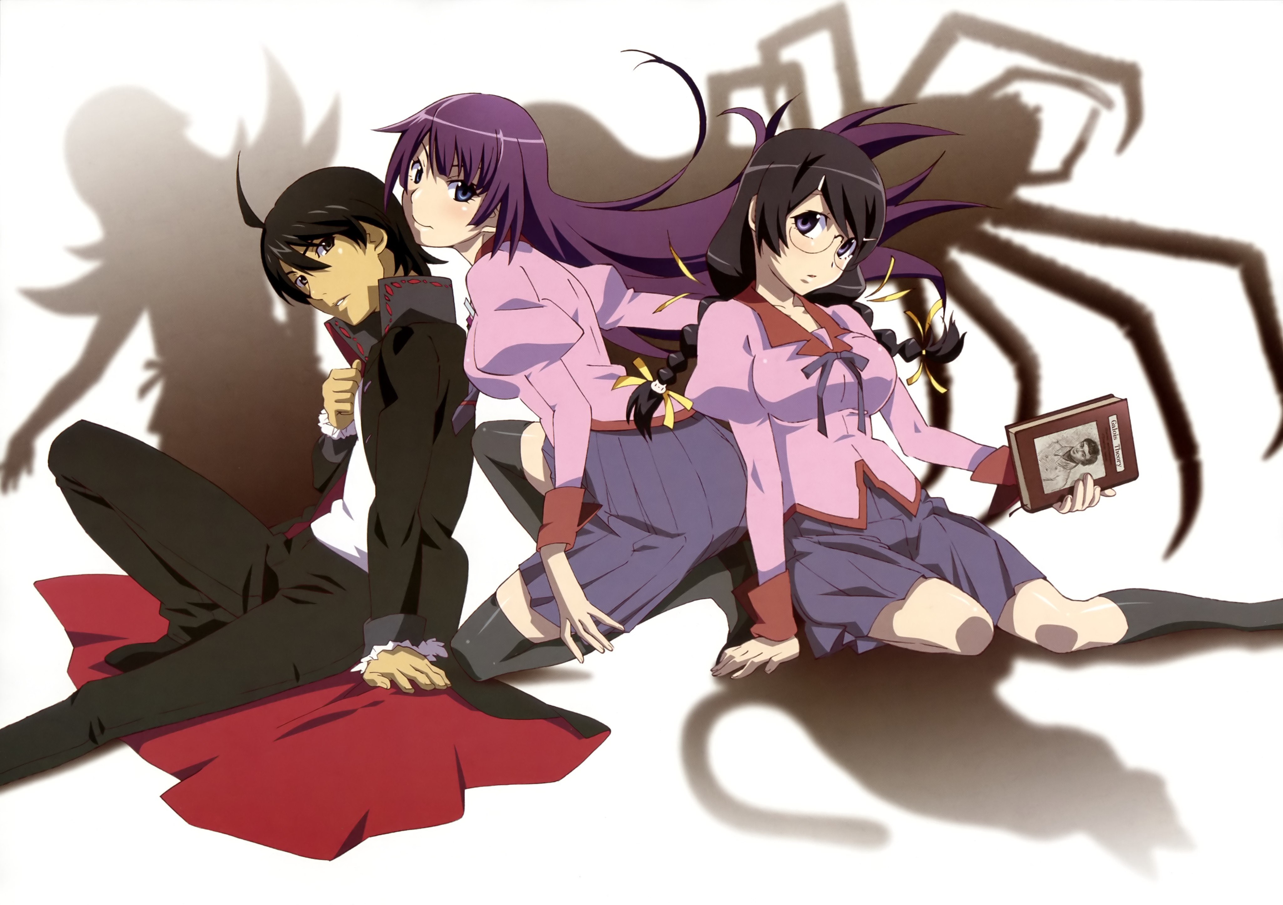 Three anime characters with spider shadow