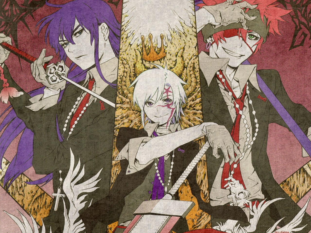 Three anime characters with swords