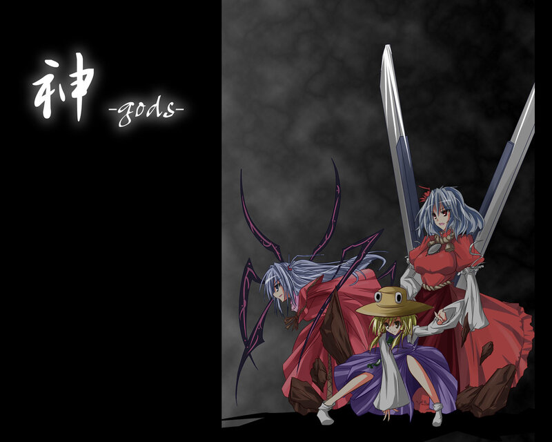 Three anime characters with swords