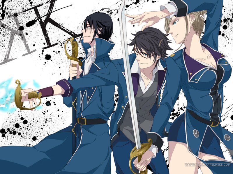 Three Anime Characters with Swords — Blue, Dramatic