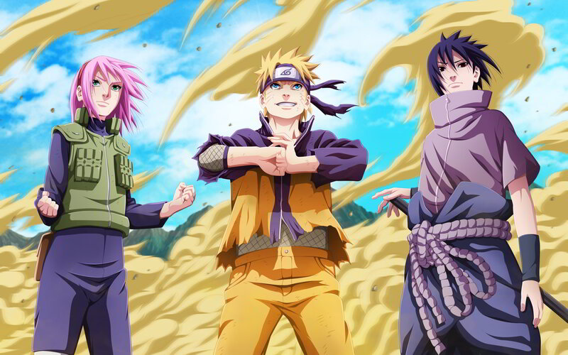 Three Anime Characters — Yellow, Dramatic, Afternoon
