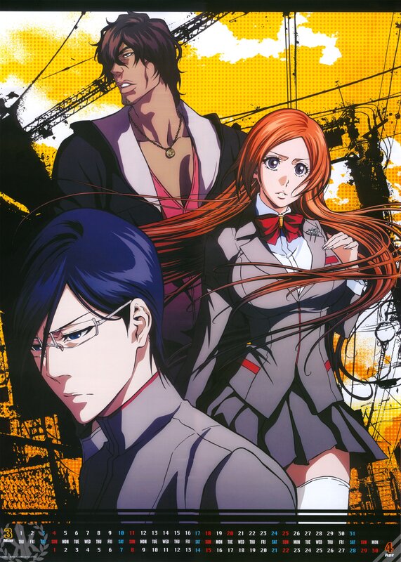 Three Anime Characters — Yellow, Dramatic, Calendar