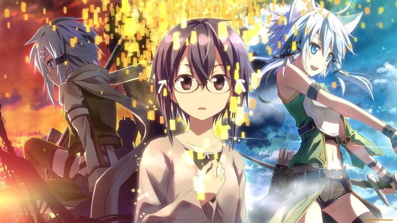 Three Anime Characters — Yellow, Dramatic, Sunset, Glasses