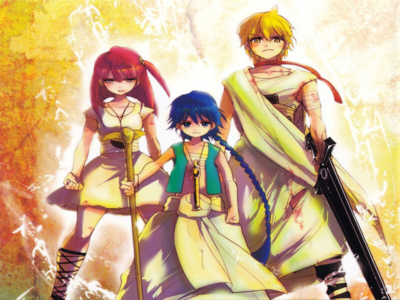 Three Anime Characters — Yellow, Dramatic, Sword