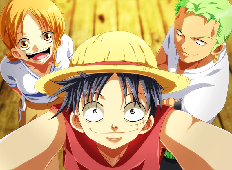 Three Anime Characters — Yellow, Happy, Straw Hat