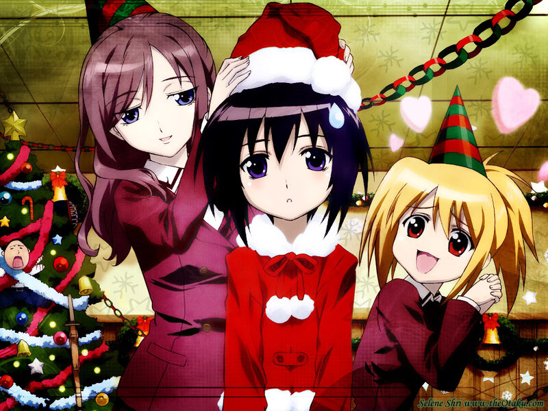 Three Anime Girls at Christmas