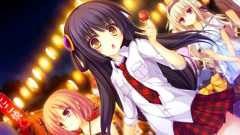 Three Anime Girls at Festival — Purple