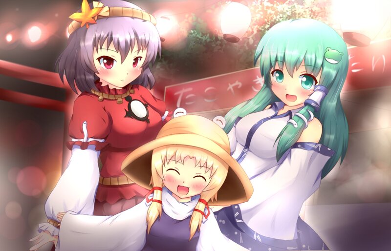 Three Anime Girls at Festival