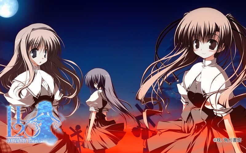 Three Anime Girls at Night — Blue, Dramatic, Moon, Windmill