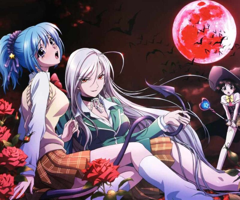 Three Anime Girls at Night — Blue, Dramatic