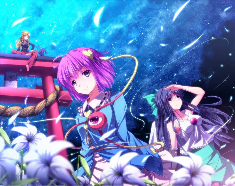 Three Anime Girls at Night — Blue