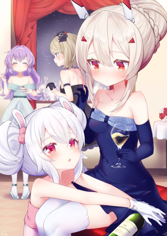 Three Anime Girls at Party — Blue