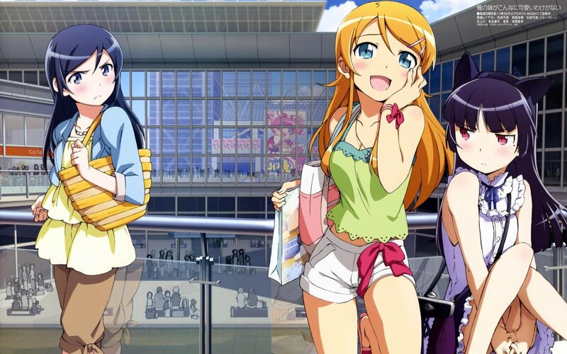 Three Anime Girls at Station — Blue