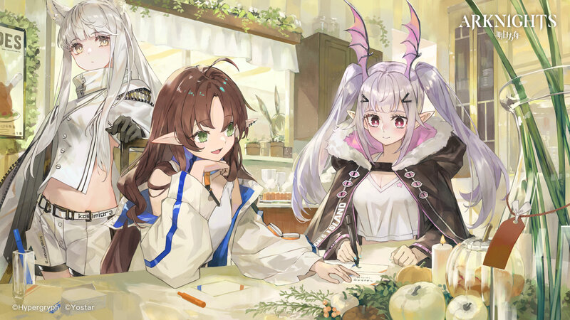 Three Anime Girls at Table — White