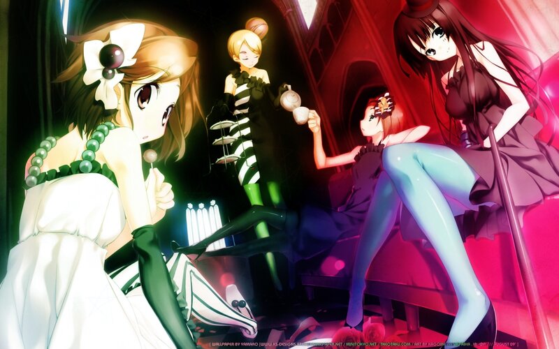 Three Anime Girls at Tea Party — Red