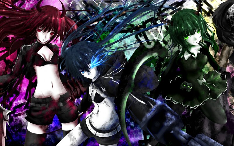 Three Anime Girls — Black, Dark