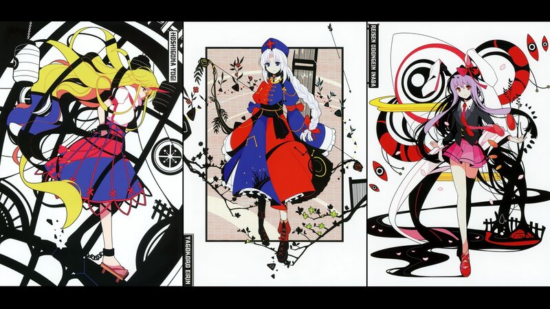 Three Anime Girls — Black, Dramatic, Digital Art