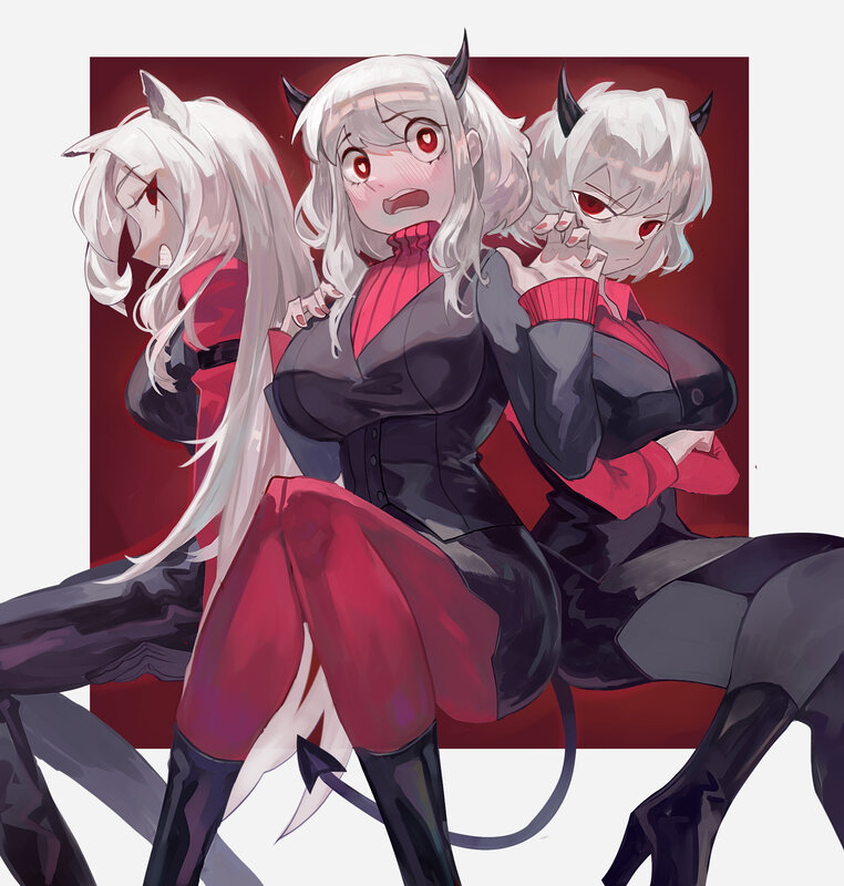 Three Anime Girls — Black, Dramatic, Horns