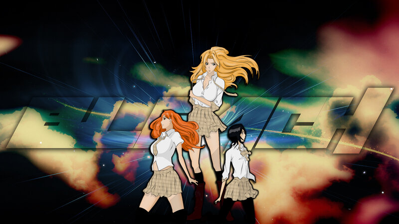 Three Anime Girls — Black, Dramatic, Night, School Uniform